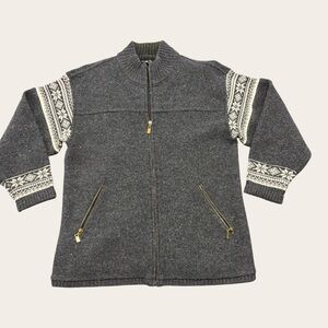 Vintage Nordic Design Fair Isle Wool Full Zip Cardigan Sweater